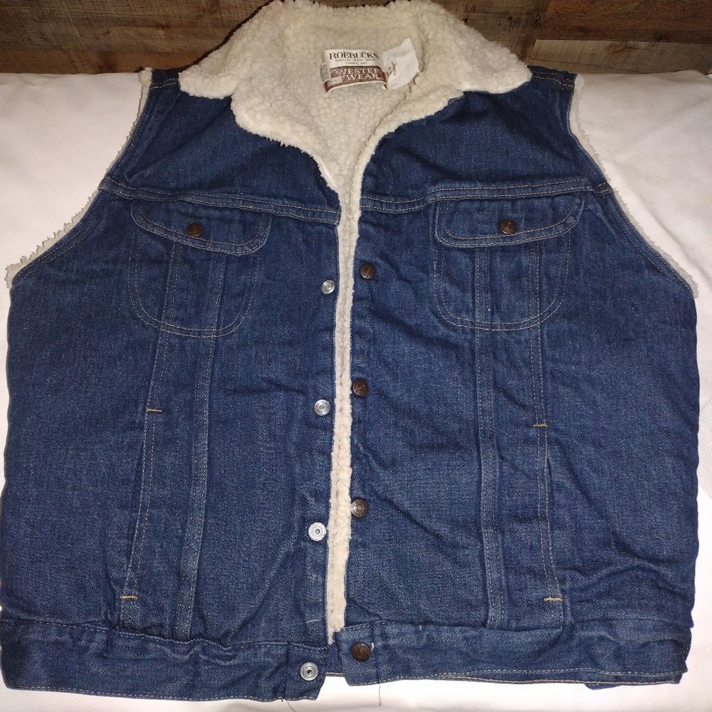 Vintage Sears Roebuck Denim Vest -wool liner